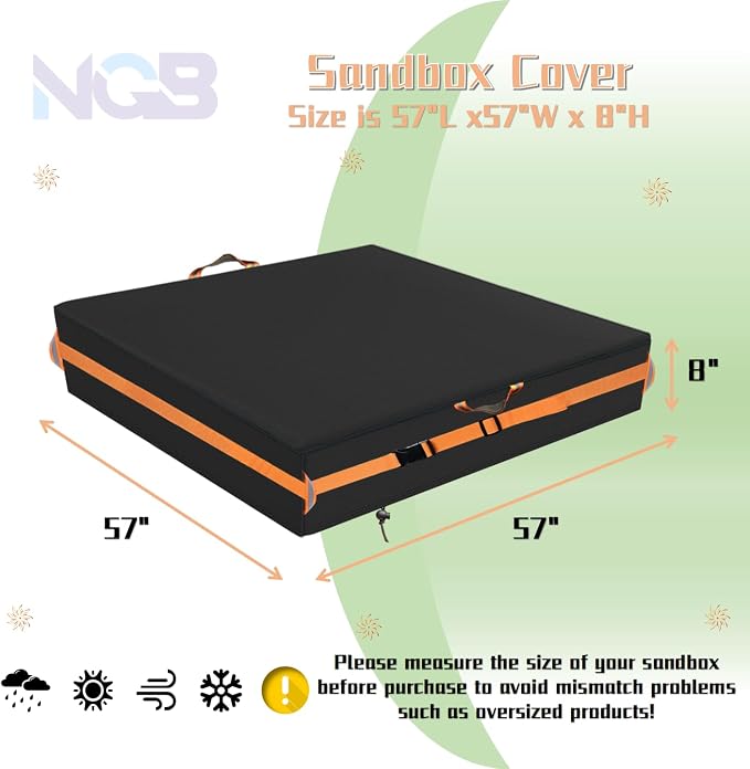 Outdoor Sandbox Cover, Square Kids Sand Box Covers Waterproof and Windproof, Children's Large Sandboxes Cover Sandproof.(57" L×57" W×8" H,Black)