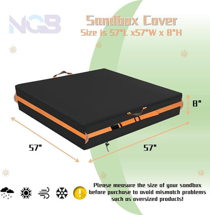 Outdoor Sandbox Cover, Square Kids Sand Box Covers Waterproof and Windproof, Children's Large Sandboxes Cover Sandproof.(57" L×57" W×8" H,Black)