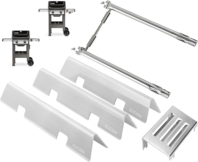 Spirit Grill Parts for Weber Spirit 2 Grill Parts GS4 Spirit II 200 SER E210 S210 Replacement for Weber GS4 Spirit 2 Flavorizer Bars 7635 67045 3400301, Burner Tube 67024 69785 & Heat Deflector 67060