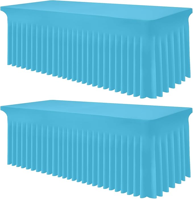 Smiry 2 Pack Spandex Elastic Fitted Table Cloth Skirt for 8FT Table | Stretch Washable Table Cloth, Banquet Table Cover for Wedding, Party, Indoor & Trade Shows, (Blue Mist, 96Lx30Wx30H)