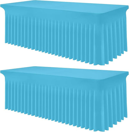 Smiry 2 Pack Spandex Elastic Fitted Table Cloth Skirt for 8FT Table | Stretch Washable Table Cloth, Banquet Table Cover for Wedding, Party, Indoor & Trade Shows, (Blue Mist, 96Lx30Wx30H)
