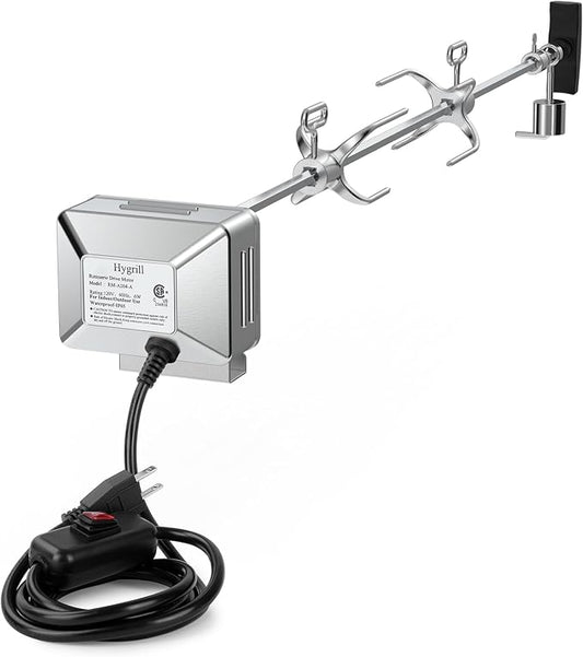 Hygrill Rotisserie Kit for All Hygrill 32 Inch Built-in Gas, Charcoal Grill | Grill Rotisseries with Motor, Spit Rod, 2 x 4-Prong Forks, Complete Holders, and Fixing Screws