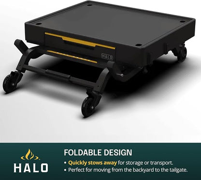 HALO Outdoor Countertop Cart | Prep Station or Griddle/Oven Cooking Surface | Collapsible, Portable, Tool Hooks and Propane Storage | HO-1006-XNA
