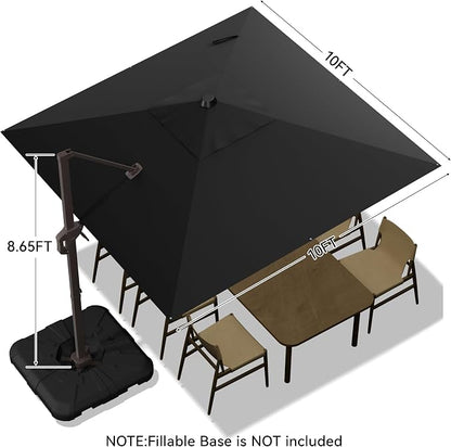 10x10FT Cantilever Outdoor Umbrella, 360° Rotating Large Offset Square Patio Umbrella, Ideal for Garden Backyard Deck Courtyard, Black