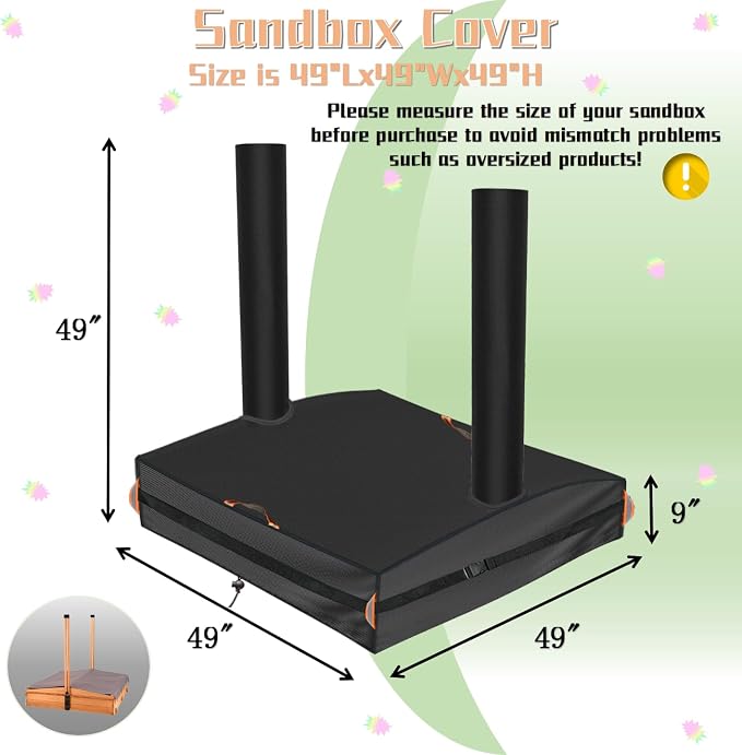 Sandbox Cover is Suitable for Foldable Wooden sandboxes，49" Wx49 Dx9/49 H | Outdoor Toddler's Large Sand Box Covers for Sand Protection