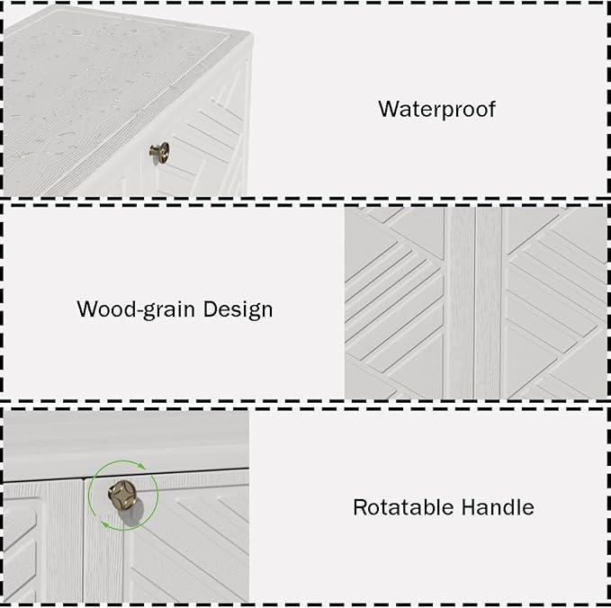 Mrosaa Outdoor/Indoor Storage Box,Resin and Plastic Storage Cabinet Waterproof,Outdoor Cabinet for Patio/Garden/Balcony/Backyard/All Room(with 3 Shelves)-White
