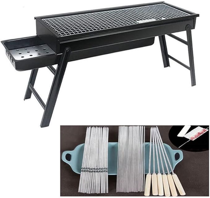 Portable BBQ Grill Folding Charcoal Barbecues Grill Stainless Steel BBQ Camping Grill for Outdoor Barbecue Lovers Picnics Park Beach Party for 3-5 People 60 x 22 x 33 cm (Size : C)