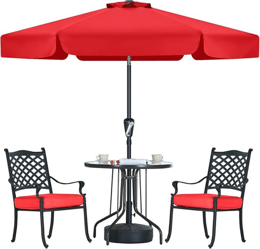 MASTERCANOPY 7.5ft Patio Umbrella with Valance, Crank & Tilt, Red | 6 ribs, UV/fade-resist, waterproof, vent, for garden/deck/yard/pool