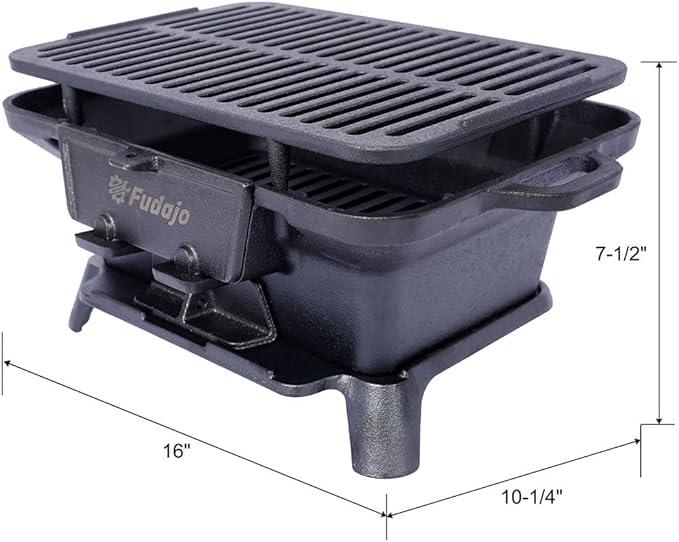 Portable Cast Iron Hibachi Grill, Tabletop Charcoal BBQ Grill with Adjustable Vent, Heavy Duty Enamel-Coated Cast Iron Griddle for Camping, Tailgating, Picnics, Backyard & Outdoor Cooking, Blac