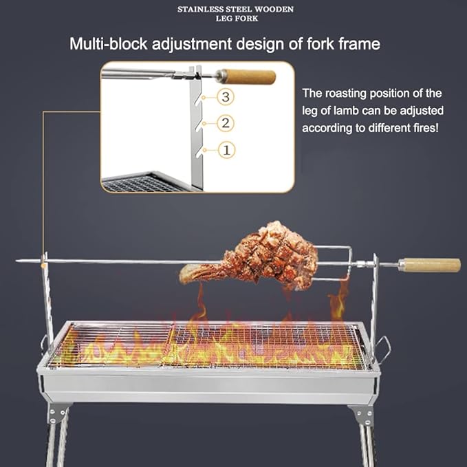 Folding Portable Barbecue Charcoal Grill, BBQ Tool, Barbecue Outdoor Stainless Steel Smoker Grill for Outdoor Cooking Camping Picnics Beach (Silver 95 * 33 * 71cm)