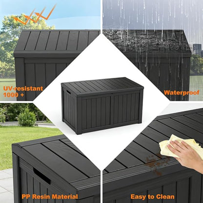 FEFLO 150 Gallon Waterproof Resin Outdoor Storage Box, Lockable & UV Resistant Patio Deck Boxes, Outside Storage for Patio Cushions, Pool Toys, Garden Tools & Package Delivery, Black