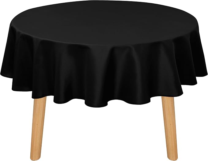 DWCN Round Tablecloth 90 Inch - Waterproof & Stain Resistant Spillproof Washable Polyester Fabric for Dining Room Kitchen, Dining, Party, Weddings and Restaurants, Black