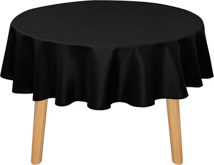 DWCN Round Tablecloth 90 Inch - Waterproof & Stain Resistant Spillproof Washable Polyester Fabric for Dining Room Kitchen, Dining, Party, Weddings and Restaurants, Black