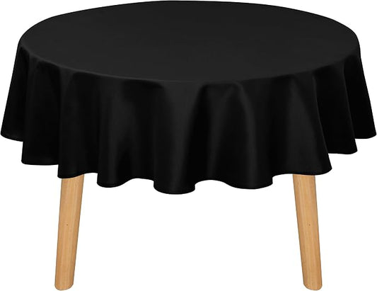 DWCN Round Tablecloth 60 Inch - Waterproof & Stain Resistant Spillproof Washable Polyester Fabric for Dining Room Kitchen, Dining, Party, Weddings and Restaurants, Black