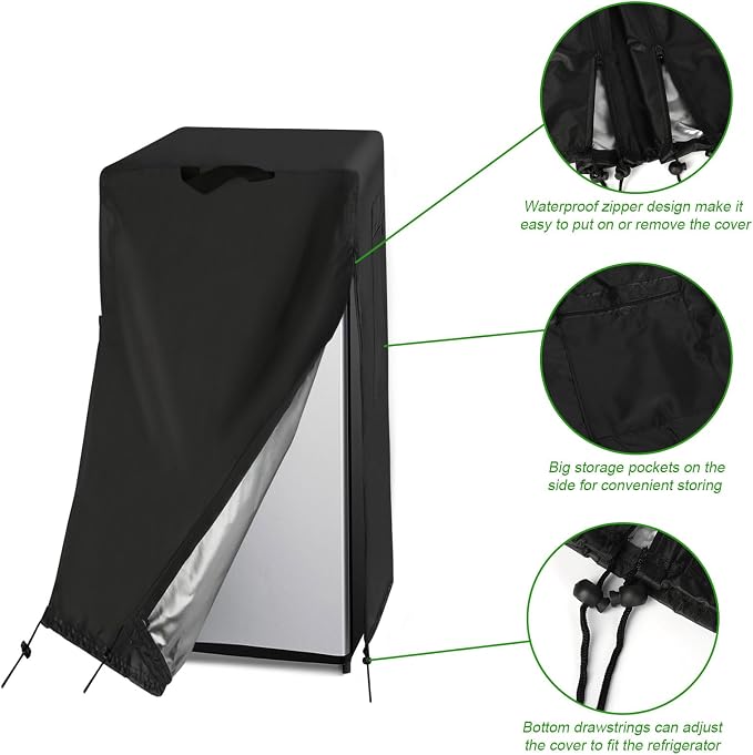 23W Medium Refrigerator Cover for Most 7.5 Cu Ft Outdoor Upright Fridge | 23x23x56,Waterproof Dustproof Heavy Duty Oxford Fabric,for Most 7.5 Cubic Feet Small Beverage Cooler for Outside