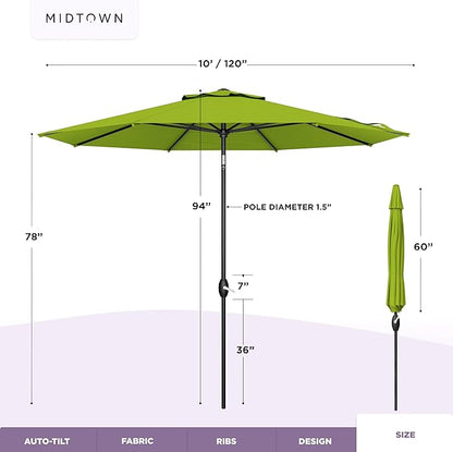 Midtown Umbrellas – The Swilt 8 Ft Patio Umbrellas with 360° Swivel & Tilt Mechanism, 8 Fiberglass Ribs & Terylast Polyester Fabric for Backyard, Deck, Pool & Cafes - Pear Canopy, Black Pole
