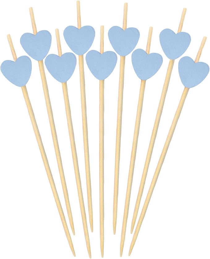 BambooMN 3.9 Inch Blue Heart Bamboo Food and Drink Pick Skewers for Catered Events, Holiday's, Restaurants or Buffets Party Supplies, 1000 Pieces