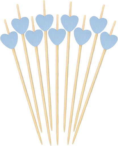 BambooMN 3.9 Inch Blue Heart Bamboo Food and Drink Pick Skewers for Catered Events, Holiday's, Restaurants or Buffets Party Supplies, 1000 Pieces