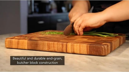 Ironwood Gourmet Large End Grain Prep Station Acacia Wood Cutting Board, 14 x 20-Inch, Brown