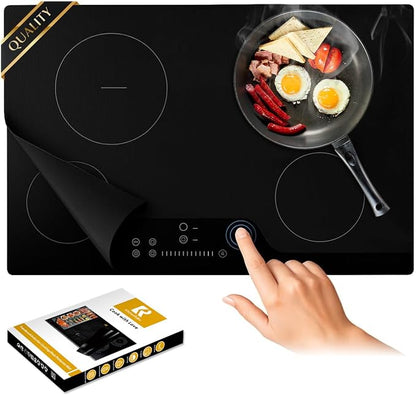 Large Translucent Induction Cooktop Protector Mat 21.2"x35.4", Silicone Fiberglass Magnetic Stove Scratch Protector, Non-Slip Pads Prevents Pot Sliding & Scratches for Safe Cooking