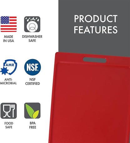Dexas 4-Pack NSF Certified Polysafe Cutting Boards with Handle, 11 x 14.5 Inches, Reversible Kitchen Cutting Board, Assorted Colors