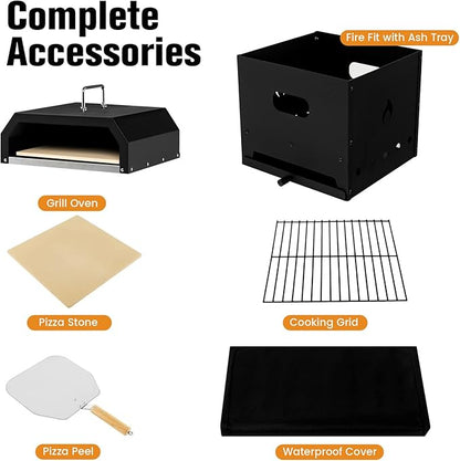 Giantex 4-in-1 Outdoor Pizza Oven Wood Fired, 2-Layer Pizza Maker Grill with Stone, Peel, Waterproof Cover, Cooking Grids, Detachable Grill Oven & Fire Pit for Outside Backyard BBQ