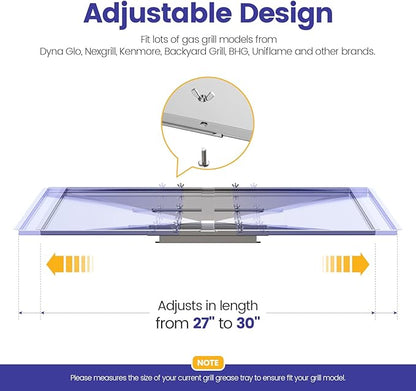 Geesta Grill Grease Tray Set, Stainless Steel Grill Replacement Parts, 27" - 30" Adjustable Grill Drip Pans Fit for Gas Grill from Dyna Glo, Nexgrill, Backyard Grill, Expert, BHG, Kenmore and More