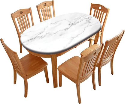 Marble Oval Fitted Tablecloths, Rock Grey Dust Pattern Elastic Edged Table Covers, Fits to 48'' x 68'', Great for Kitchen Dinning Tabletop or Picnic Party Camping Decoration