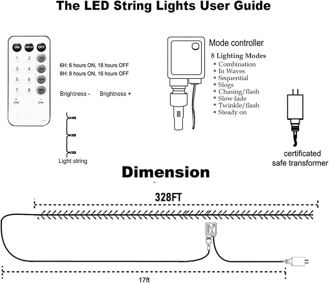 Dazzle Bright Outdoor Christmas String Lights, 1000 LED 328 FT Plug in Fairy Light with Remote Control 8 Modes & Timer, Waterproof Decoration for Home Garden Yard Xmas Wedding, Warm White (Pack of 2)
