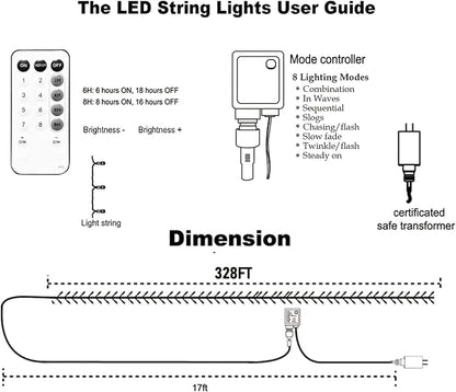 Dazzle Bright Outdoor Christmas String Lights, 1000 LED 328 FT Plug in Fairy Light with Remote Control 8 Modes & Timer, Waterproof Decoration for Home Garden Yard Xmas Wedding, Multi-Colored