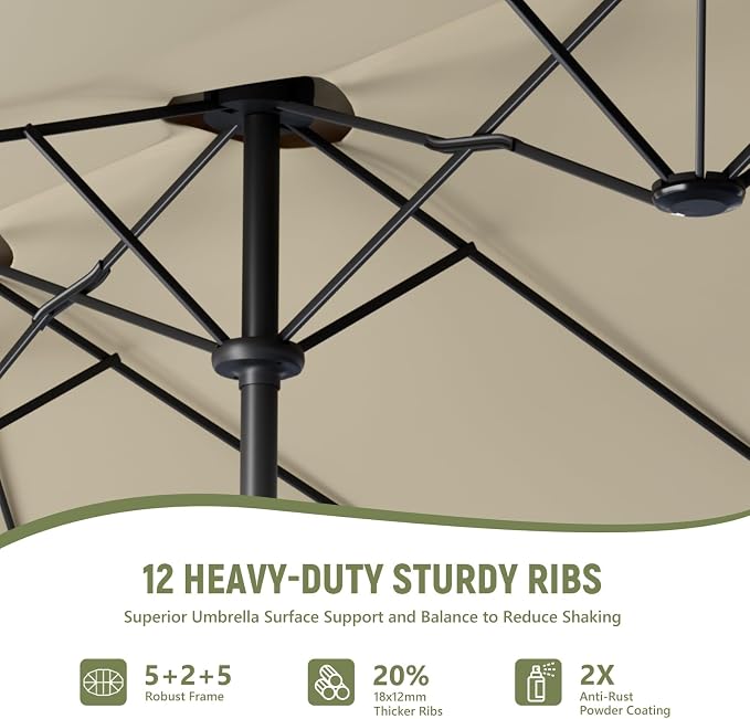 15FT Double-Sided Patio Umbrella, Outdoor Market Umbrella with Base