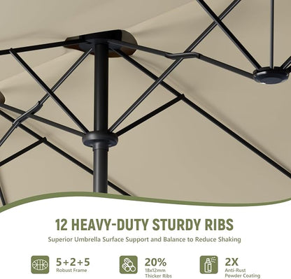 15FT Double-Sided Patio Umbrella, Outdoor Market Umbrella with Base