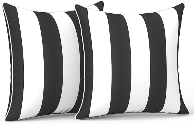 LVTXIII Outdoor Pillow Covers Set of 2, Patio Waterproof Throw Pillow Cases Fade Resistant Accent Pillow Covers for Spring Summer Garden Decoration, 18"x18", Cabana Black