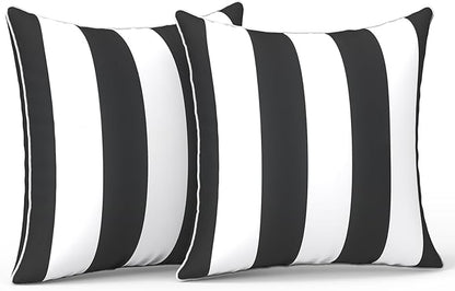 LVTXIII Outdoor Throw Pillows 18x18 Patio Waterproof Square Pillows with Piping Fade Resistant Accent Pillow for Spring Summer Garden Decoration, Set of 2, Cabana Black