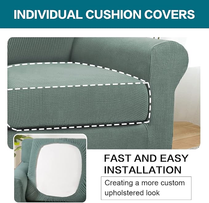 Turquoize 2 Piece Chair Covers Chair Slipcovers for Living Room Armchair Couch Cover Chair Sofa Cover with Individual Cushion Covers Furniture Cover for Chairs Feature Thick Fabric (Chair, Dark Cyan)