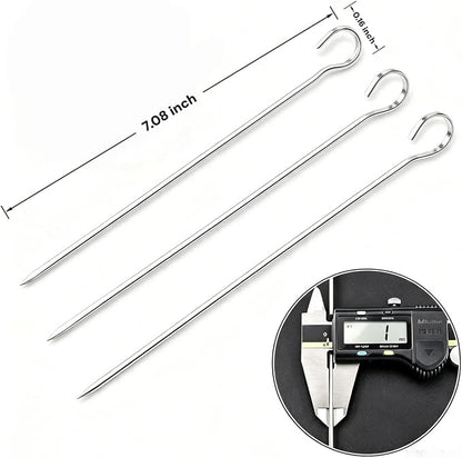 20 PCS 7" Flat Stainless Steel Skewers, BBQ Skewers for Kabobs Potato Nails | Reusable Metal Grill Skewers with Hook Handle & Sharp Tip, Baking Nails for Shish Steak Shrimp Air Fryer Oven