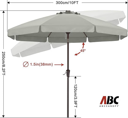 ABCCANOPY 10ft Scalloped Patio Umbrella, Outdoor Table Umbrella with Tilt and Crank, Fiberglass Ribs Deck Umbrella for Patio, Pool, Garden, Picnic (Light Gray)