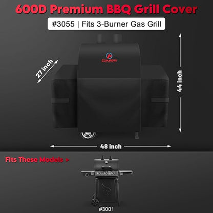 Comnova Grill Cover for Char Griller 3-Burner Gas Grill - 600D Premium Grillin' Pro Grill Cover for Char Griller Waterproof & Heavy Duty, Fits Grillin' Pro 3001 Models - 48" L x 27" W x 44" H (3055)