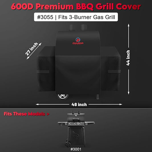 Comnova Grill Cover for Char Griller 3-Burner Gas Grill - 600D Premium Grillin' Pro Grill Cover for Char Griller Waterproof & Heavy Duty, Fits Grillin' Pro 3001 Models - 48" L x 27" W x 44" H (3055)