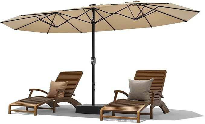 Garvee 15FT Patio Umbrella with Base Included Outdoor Umbrella, Beige | Rectangular Large Market Umbrellas with Crank Handle UV Protection Table Umbrellas for Outdoor, Backyard, Deck, Poolside