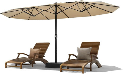 Garvee 15FT Patio Umbrella with Base Included Outdoor Umbrella, Beige | Rectangular Large Market Umbrellas with Crank Handle UV Protection Table Umbrellas for Outdoor, Backyard, Deck, Poolside