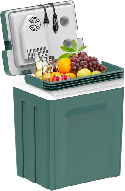 Electric Cooler & Warmer with Handle 26.5 Quart/25L Portable Thermoelectric Fridge for Vehicles & Trucks with 110V AC & 12V DC, 12V Car Cooler for Camping, Travel Army Green | Thermoelectric Fridge for Vehicles ,Small Electric cooler for Camping/Outdoo...