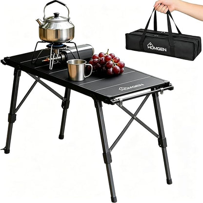 eSynic Portable IGT Camping Table-Adjustable Height 15-21.6 inch-Aluminum Stable Outdoor Table with Side Hanging Bars- 7* IGT Compatible (0.5 Unit)-Foldable Compact for Car Camping BBQ Picnic Family