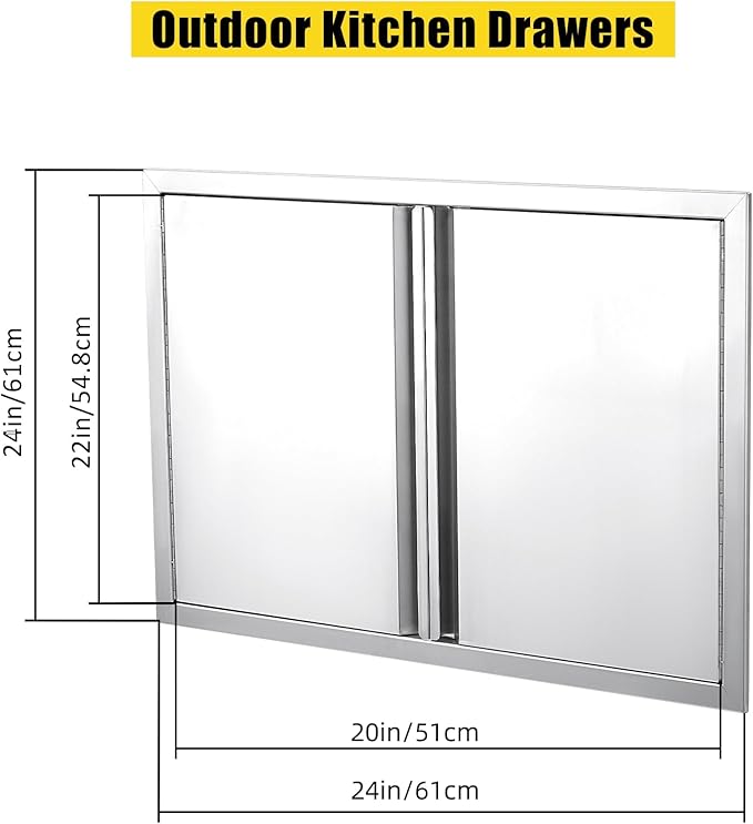 GarveeLife BBQ Access Door 24" W x 24" H, Double Outdoor Kitchen Door, Weatherproof Built in 304 Stainless Steel with Recessed Handle for Outside,Commercial,BBQ Island,Grilling Station,Outside Cabinet