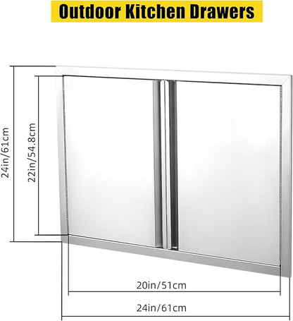 GarveeLife BBQ Access Door 24" W x 24" H, Double Outdoor Kitchen Door, Weatherproof Built in 304 Stainless Steel with Recessed Handle for Outside,Commercial,BBQ Island,Grilling Station,Outside Cabinet