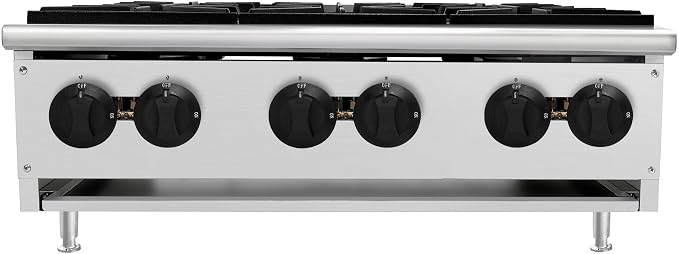 Commercial Countertop Gas Hot Plate Burner,NG LP Convertible Stove with Independent Controls,Standing Pilot Ignition,Cast Iron Grates,Adjustable Legs for Restaurant Prep Cooking (Silver,6 Burner)