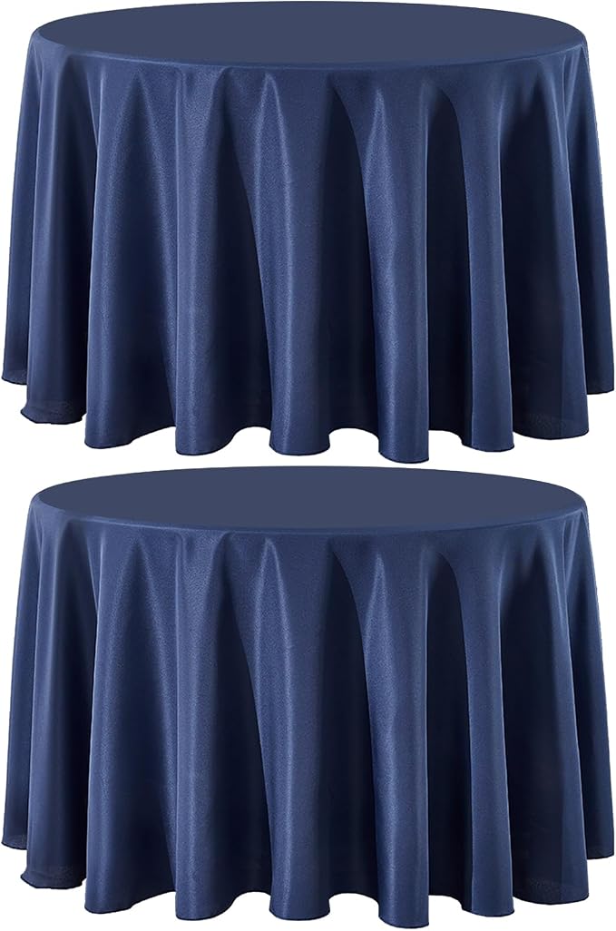 2 Pack Navy Blue Round Tablecloths 120 Inch for Dining Tables | Washable Decorative Linen Polyester Table Cover for Banquets Buffets Parties and Weddings