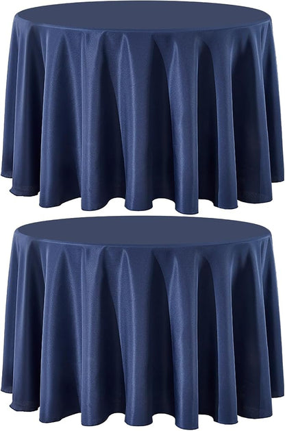 2 Pack Navy Blue Round Tablecloths 120 Inch for Dining Tables | Washable Decorative Linen Polyester Table Cover for Banquets Buffets Parties and Weddings