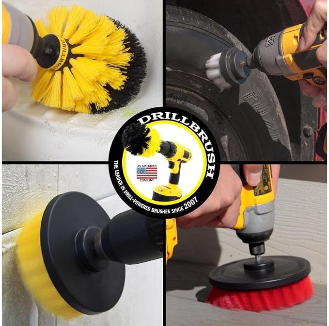 All-Purpose Household Cleaning Brushes for Drill, Auto Detailing Brushes | Drillbrush Drill Brush Attachment Set - Power Scrubber Brush for Tub, Tile, Shower, and Grout - Electric Grout Cleaner Kit