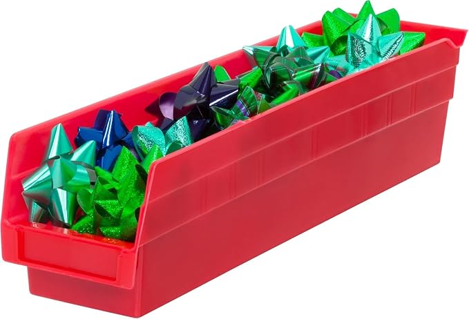 Akro-Mils 30128 Heavy Duty Plastic Shelf Bins, 18"x 4"x 4", Red, 12-Pack | Heavy Duty Nesting Storage Bins for Garage, Closet, Refrigerator, Kitchen, Cabinet, Drawer Organization, Pantry Organization